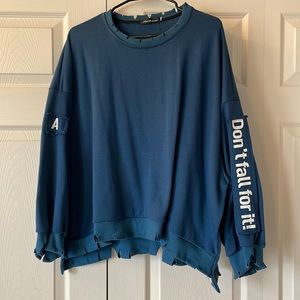 ZAFUL ocean blue torn long sleeve crew